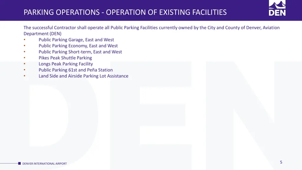 parking operations operation of existing