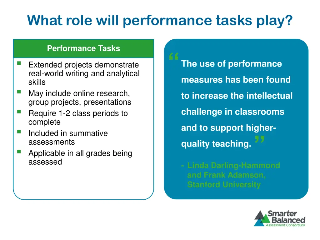 what role will performance tasks play