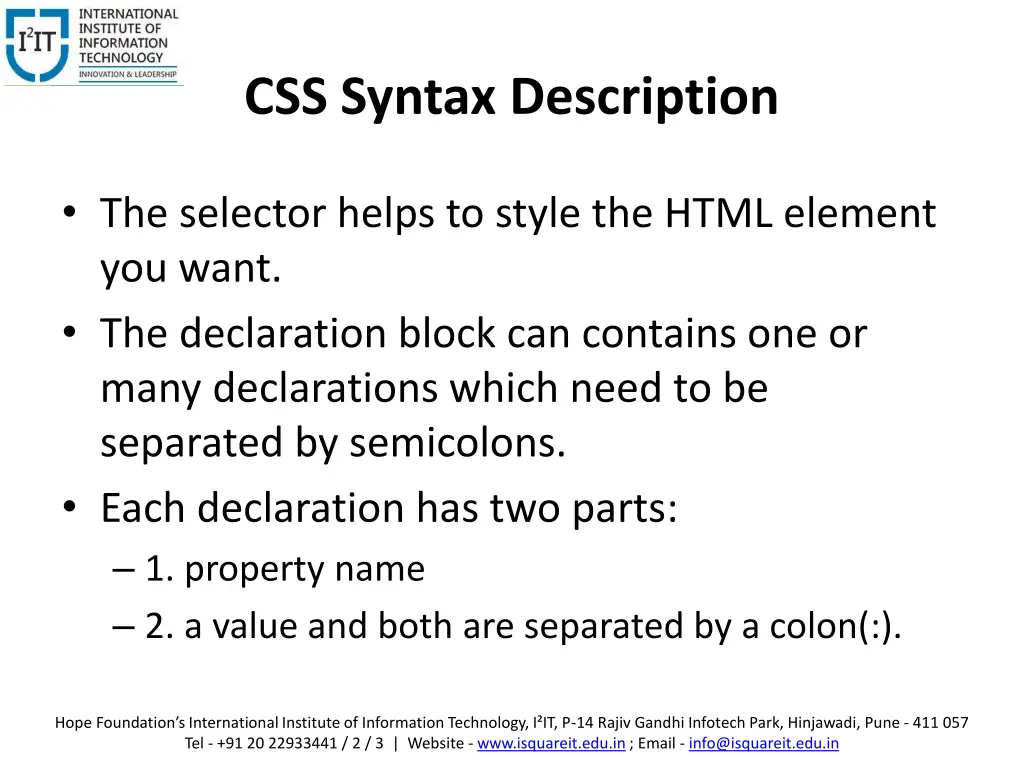 css syntax description