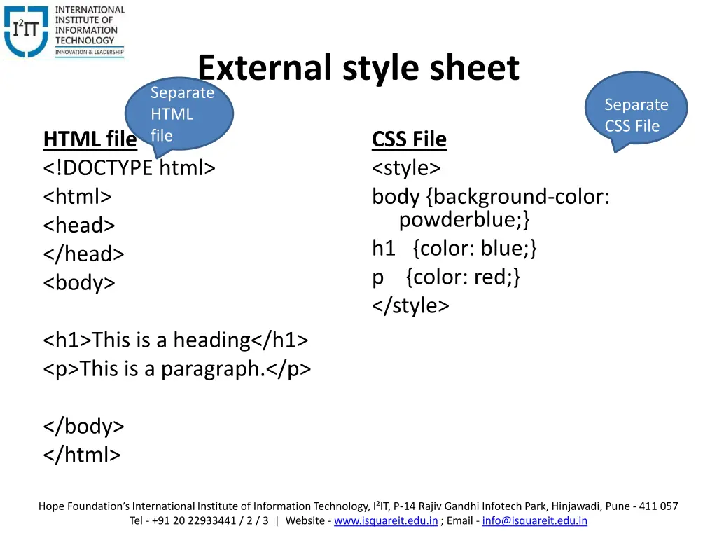 external style sheet separate html file