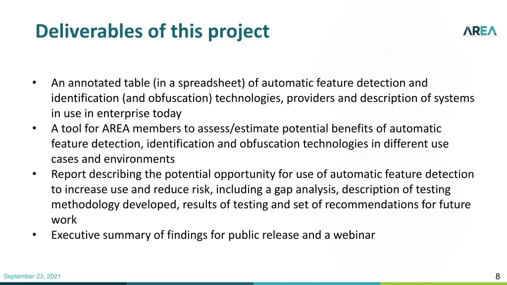 deliverables of this project