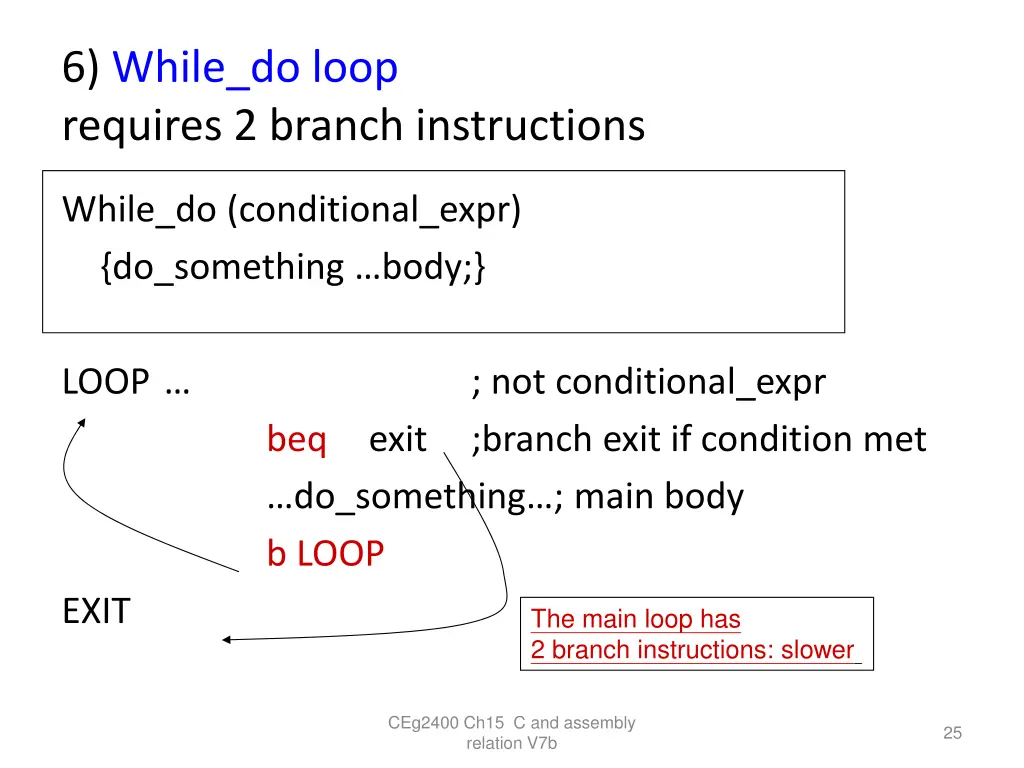 6 while do loop requires 2 branch instructions