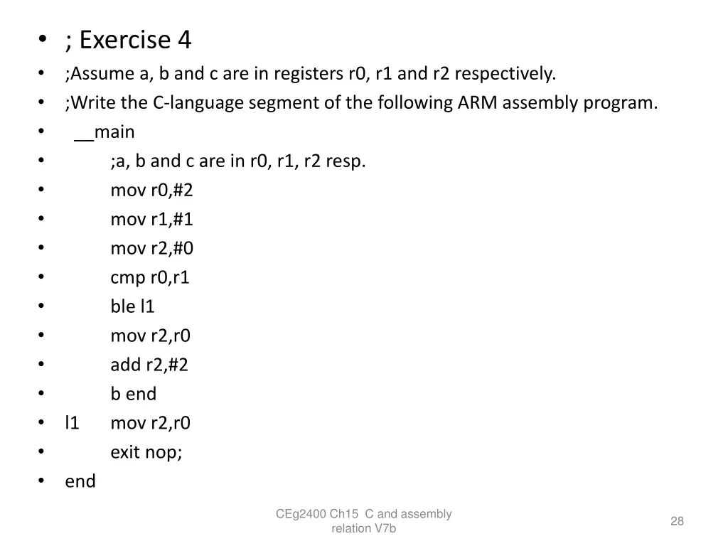 exercise 4 assume a b and c are in registers