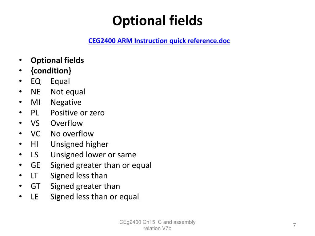 optional fields ceg2400 arm instruction quick