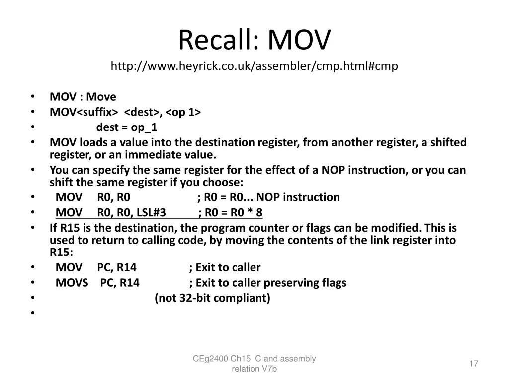 recall mov http www heyrick co uk assembler