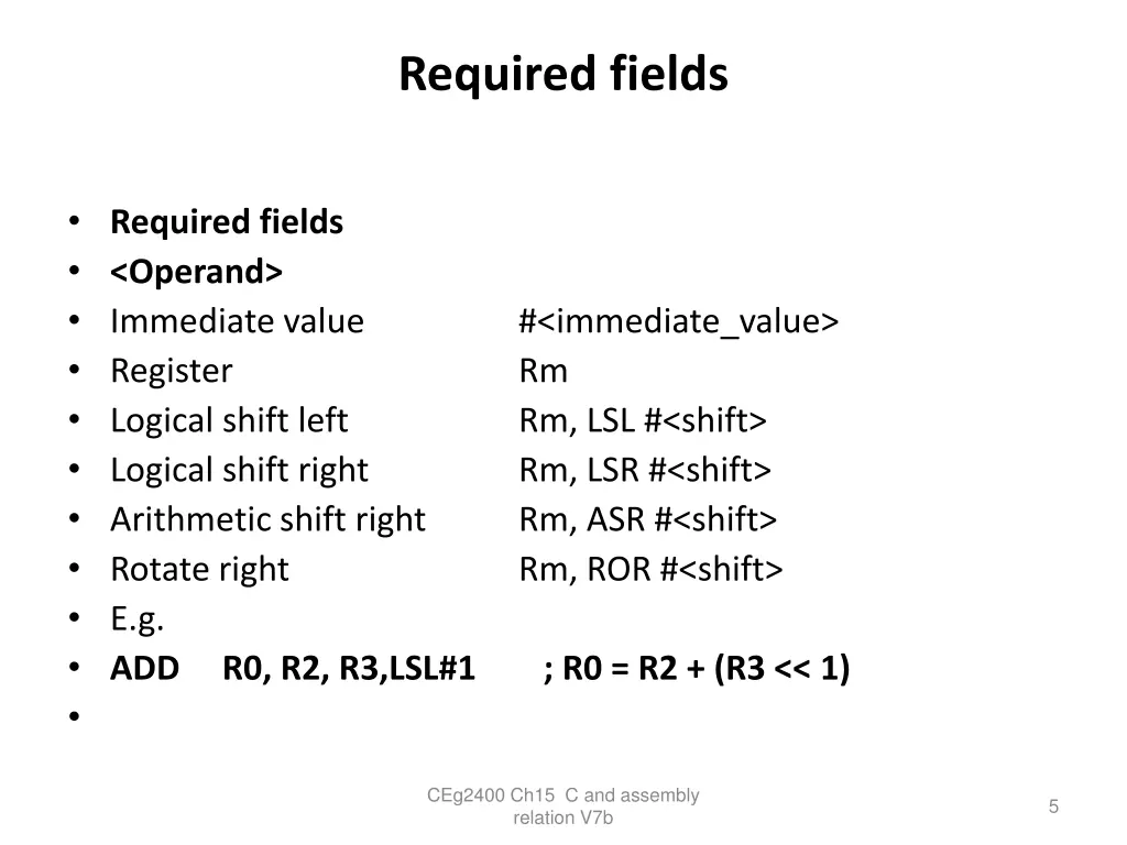required fields