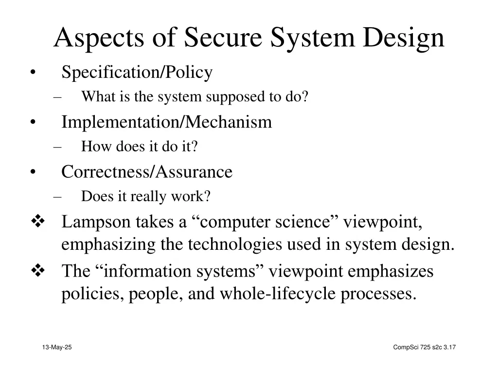 aspects of secure system design specification