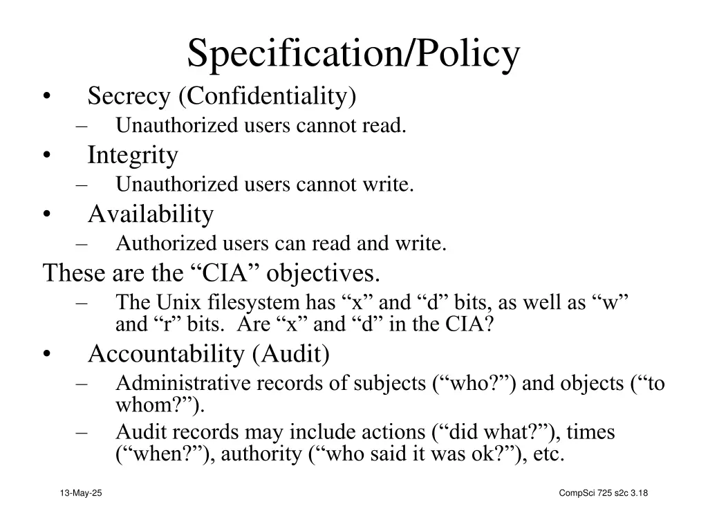 specification policy secrecy confidentiality