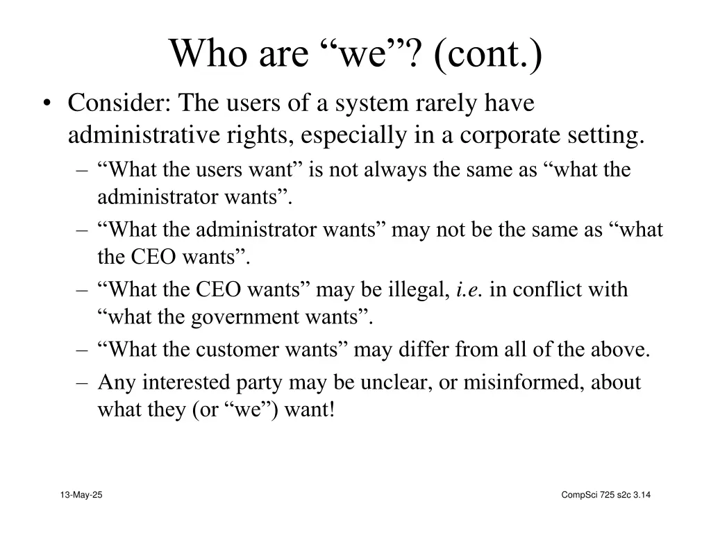 who are we cont consider the users of a system