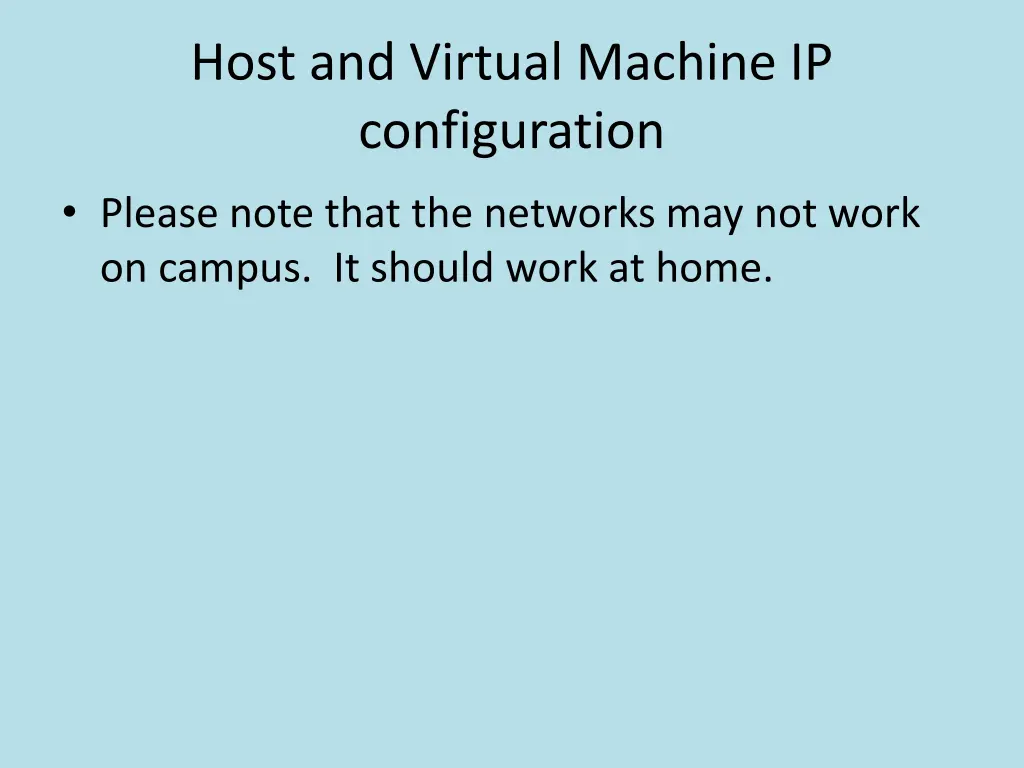 host and virtual machine ip configuration