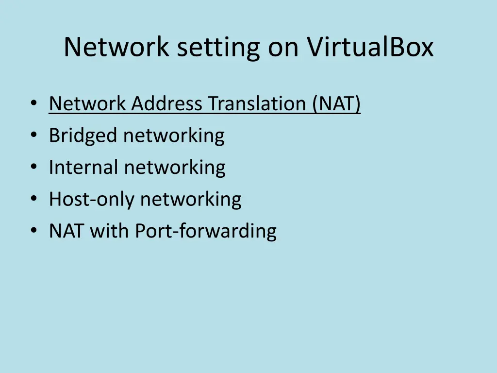network setting on virtualbox