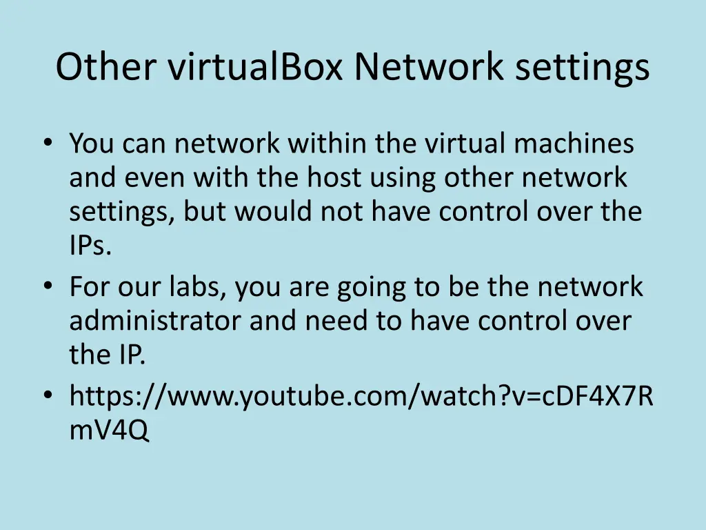 other virtualbox network settings