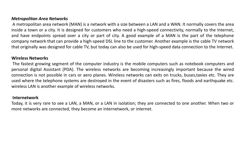 metropolitan area networks a metropolitan area