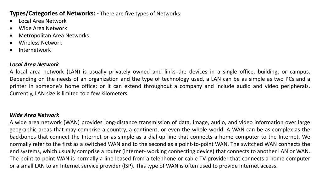 types categories of networks there are five types