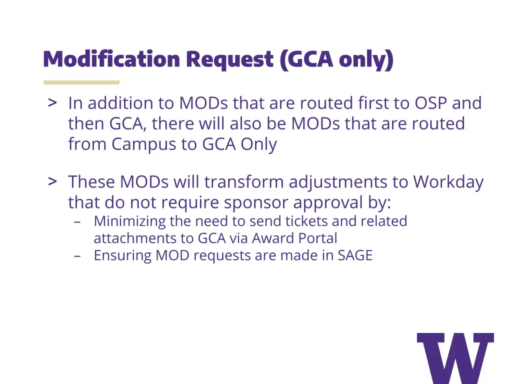modification request gca only