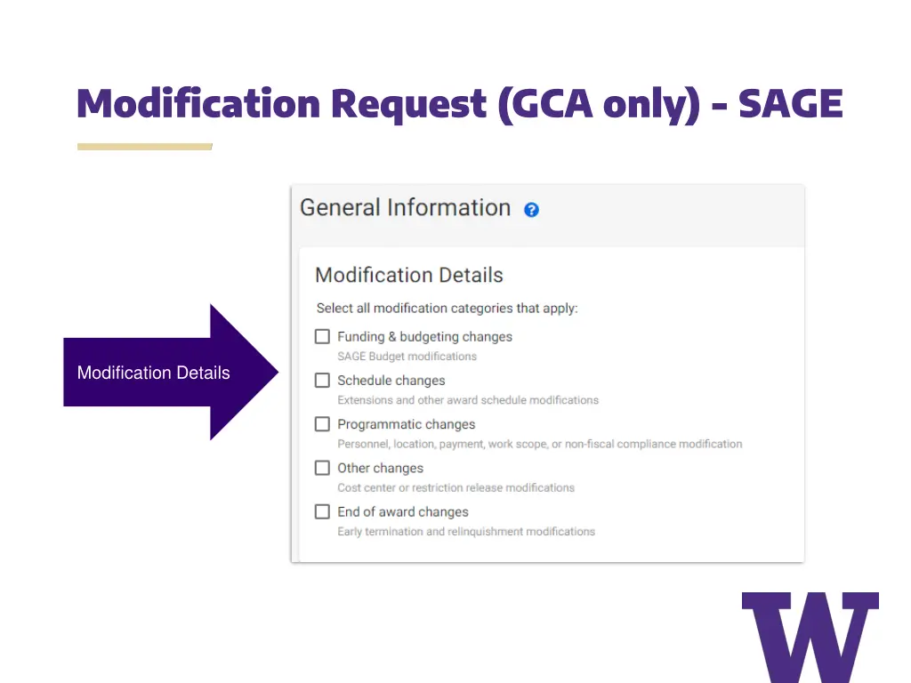 modification request gca only sage
