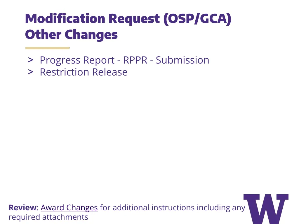 modification request osp gca other changes