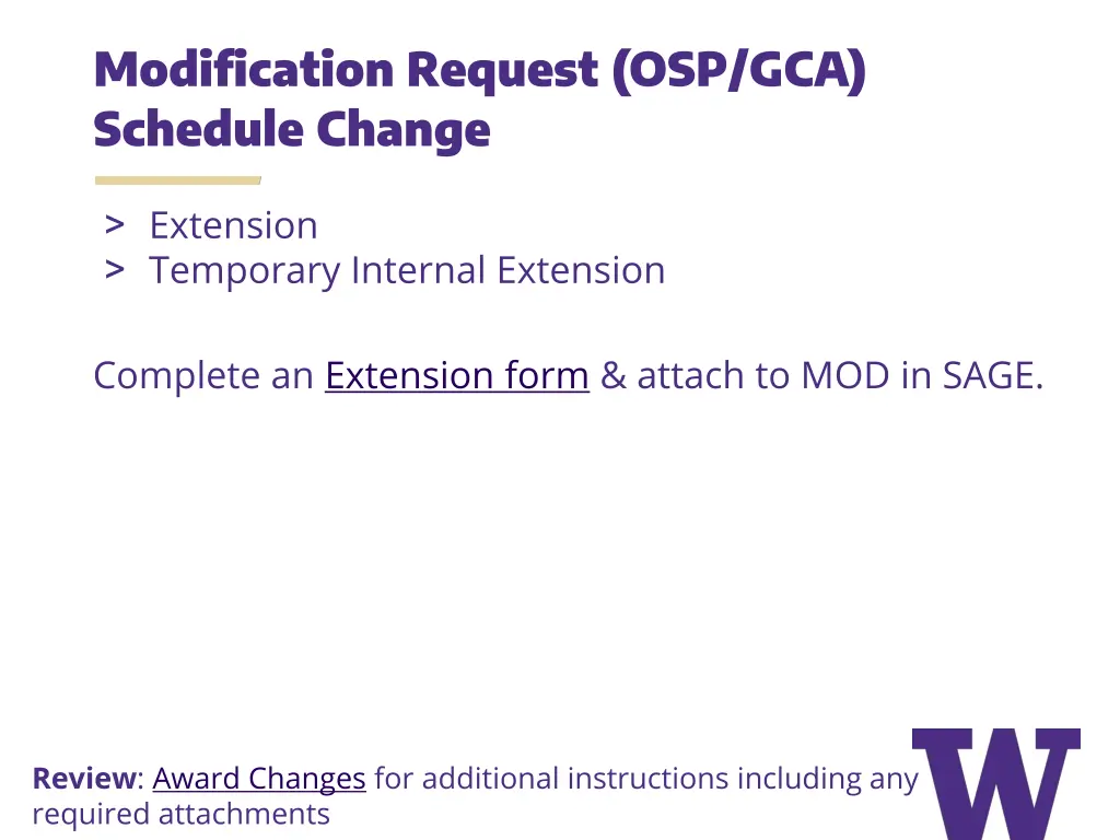 modification request osp gca schedule change