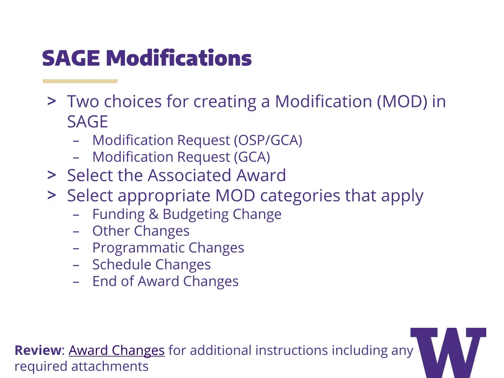 sage modifications
