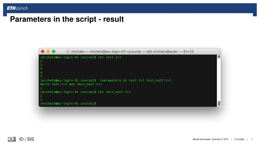 parameters in the script result