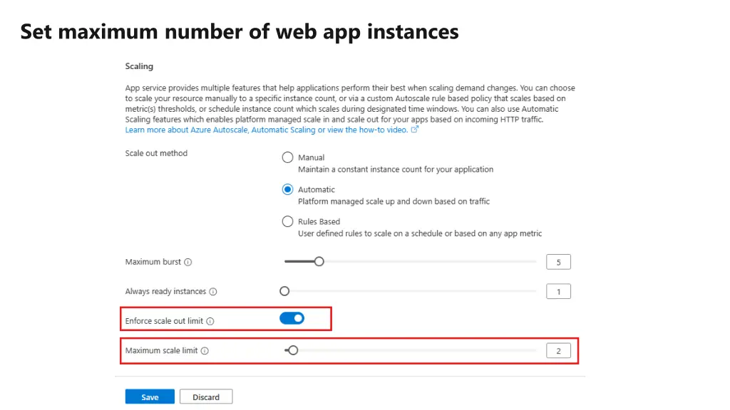 set maximum number of web app instances