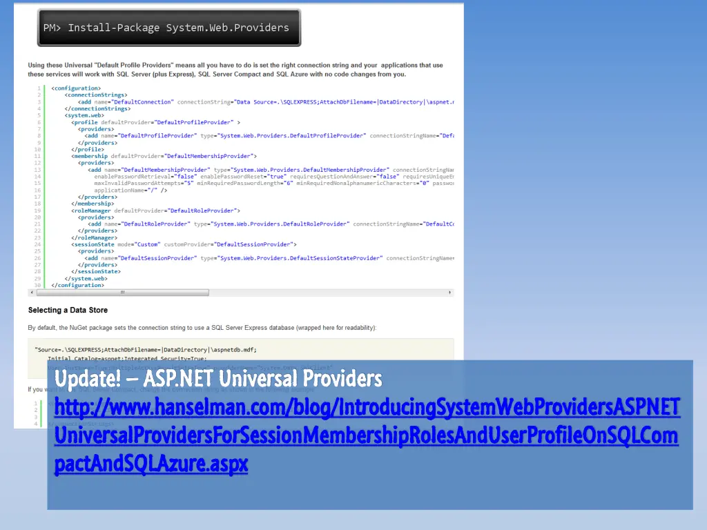 update update asp net universal providers