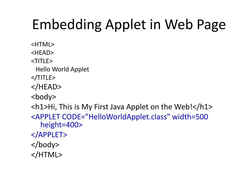 embedding applet in web page