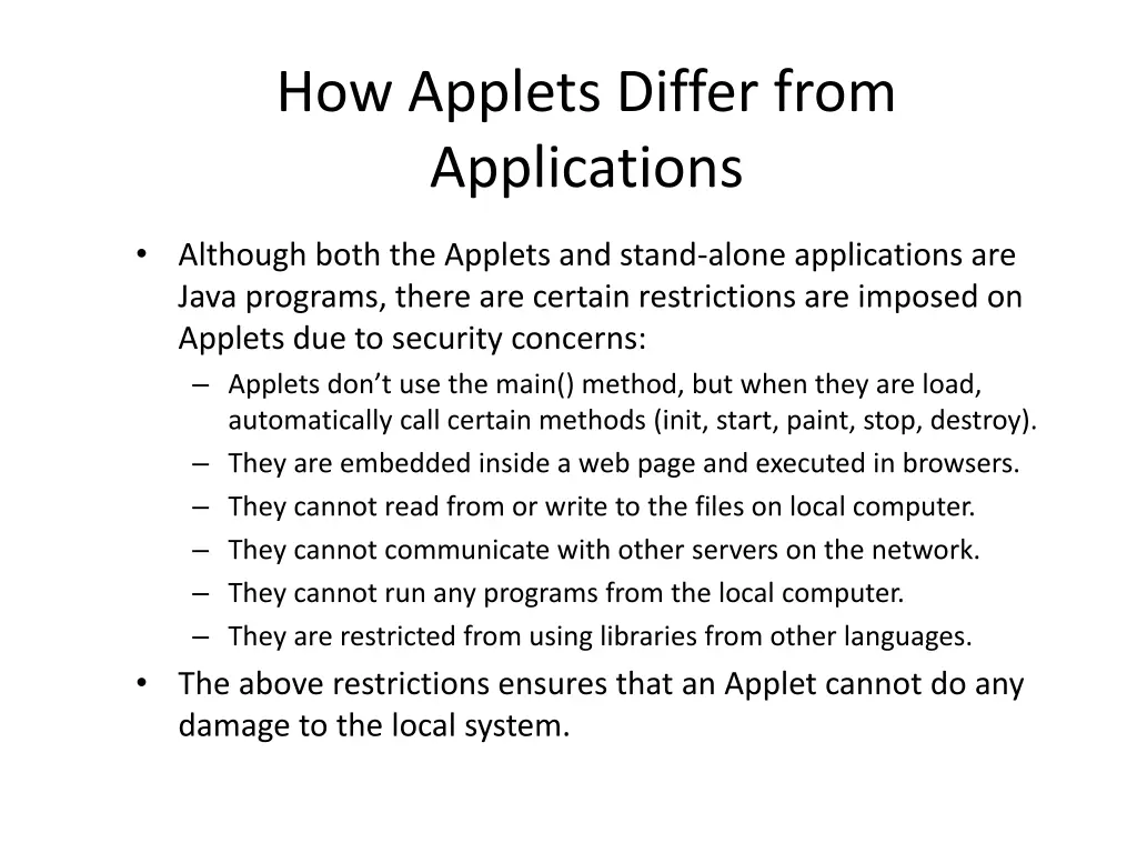 how applets differ from applications
