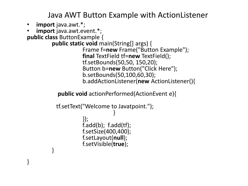 java awt button example with actionlistener