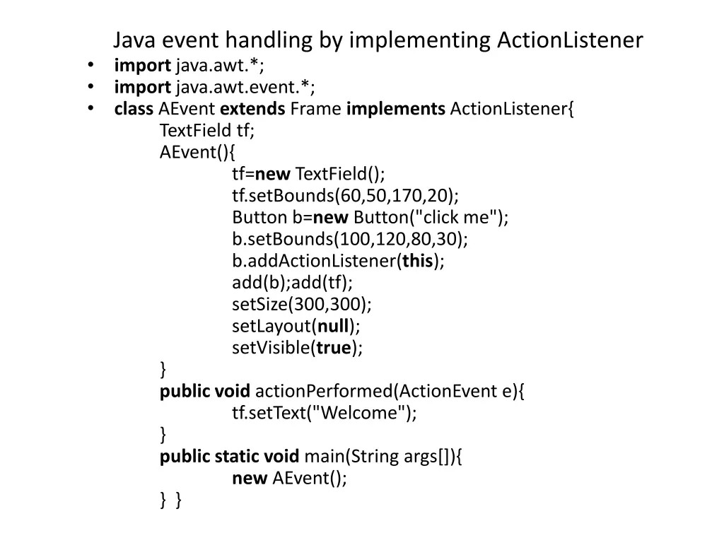 java event handling by implementing