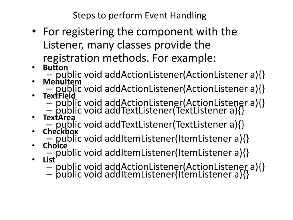 steps to perform event handling for registering