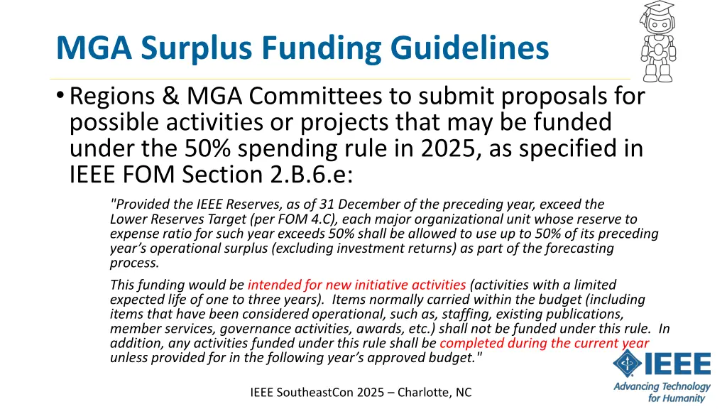mga surplus funding guidelines regions