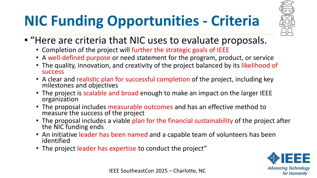 nic funding opportunities criteria here