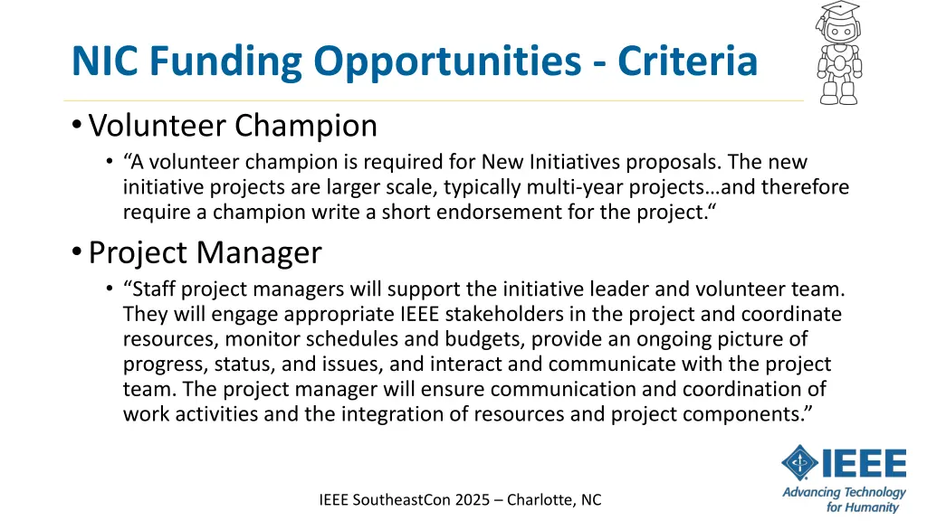 nic funding opportunities criteria