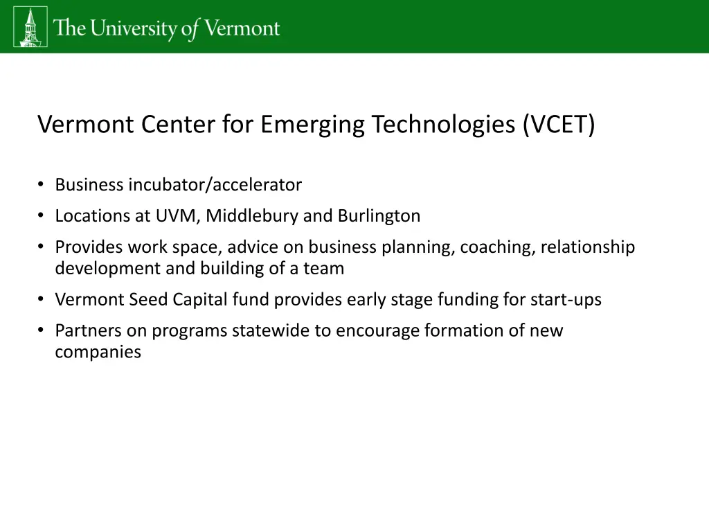 vermont center for emerging technologies vcet