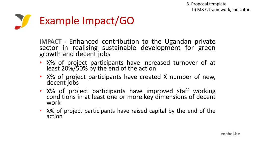 3 proposal template b m e framework indicators 4