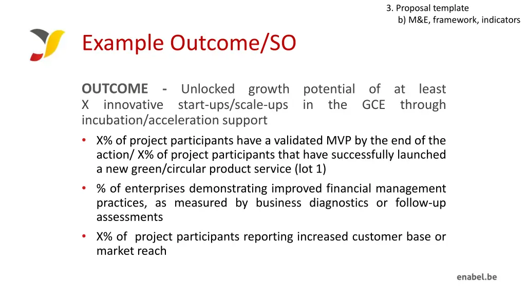 3 proposal template b m e framework indicators 5