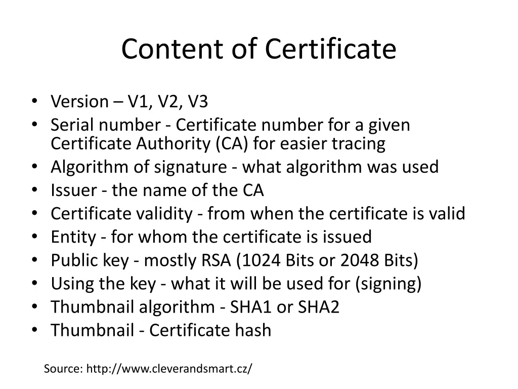content of certificate