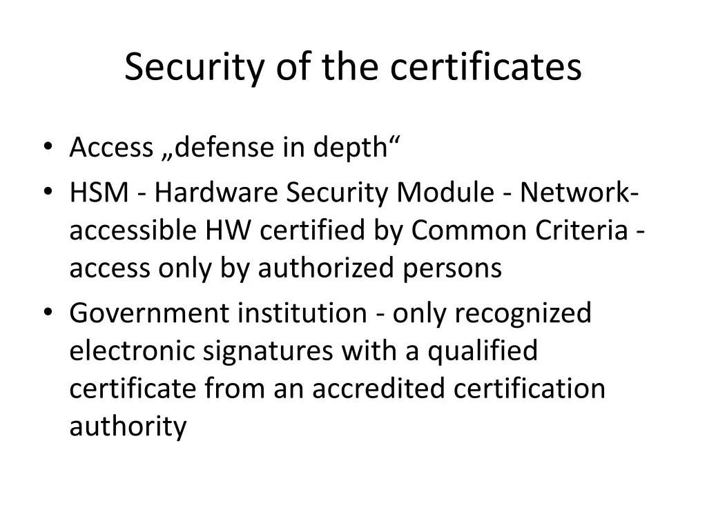 security of the certificates