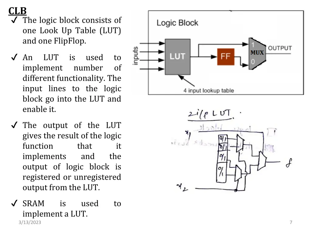 clb the logic block consists of one look up table
