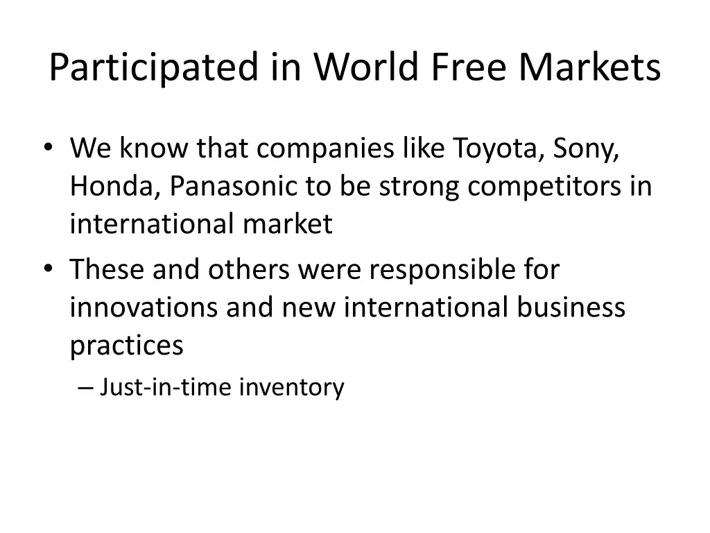 participated in world free markets