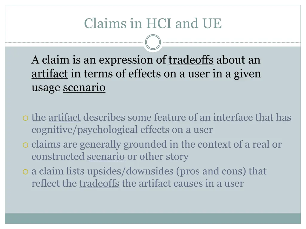 claims in hci and ue