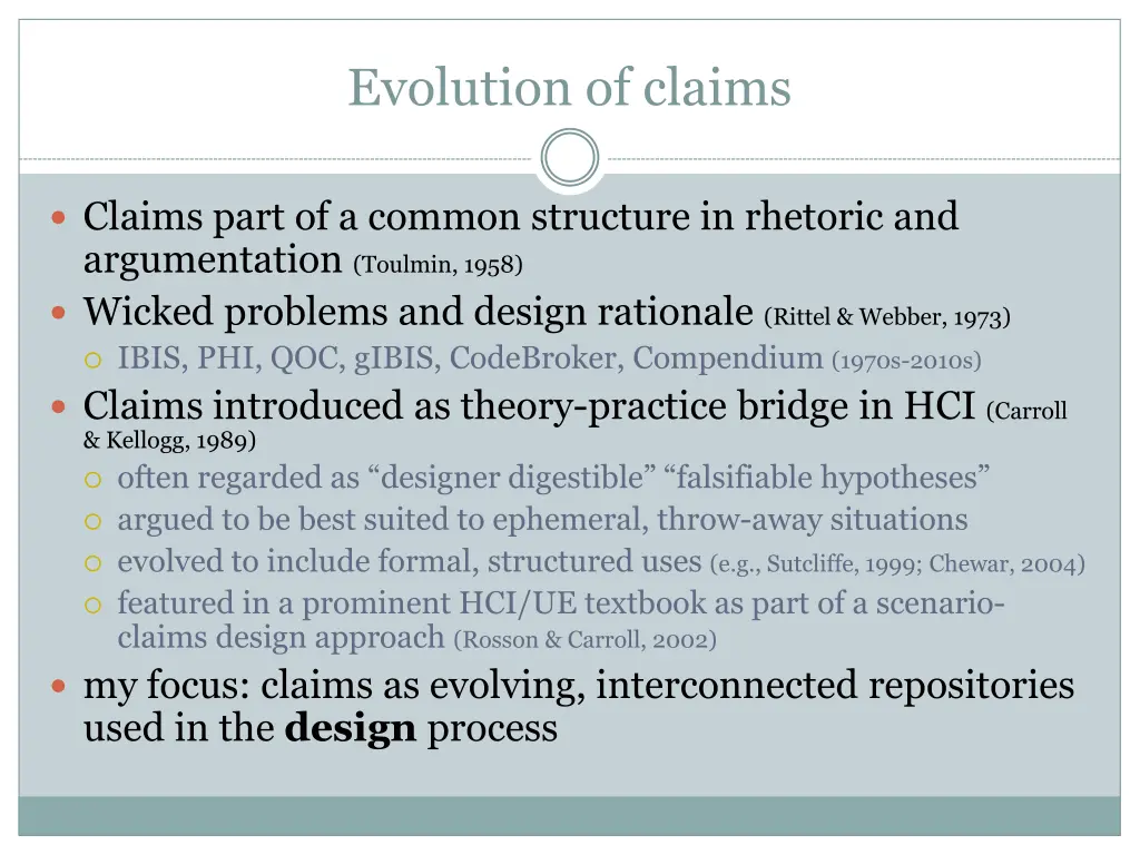 evolution of claims