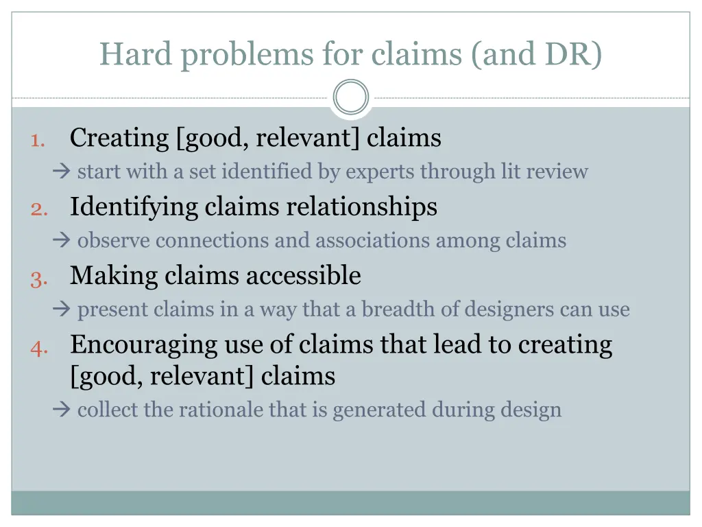 hard problems for claims and dr