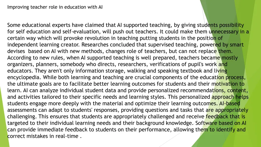 improving teacher role in education with ai
