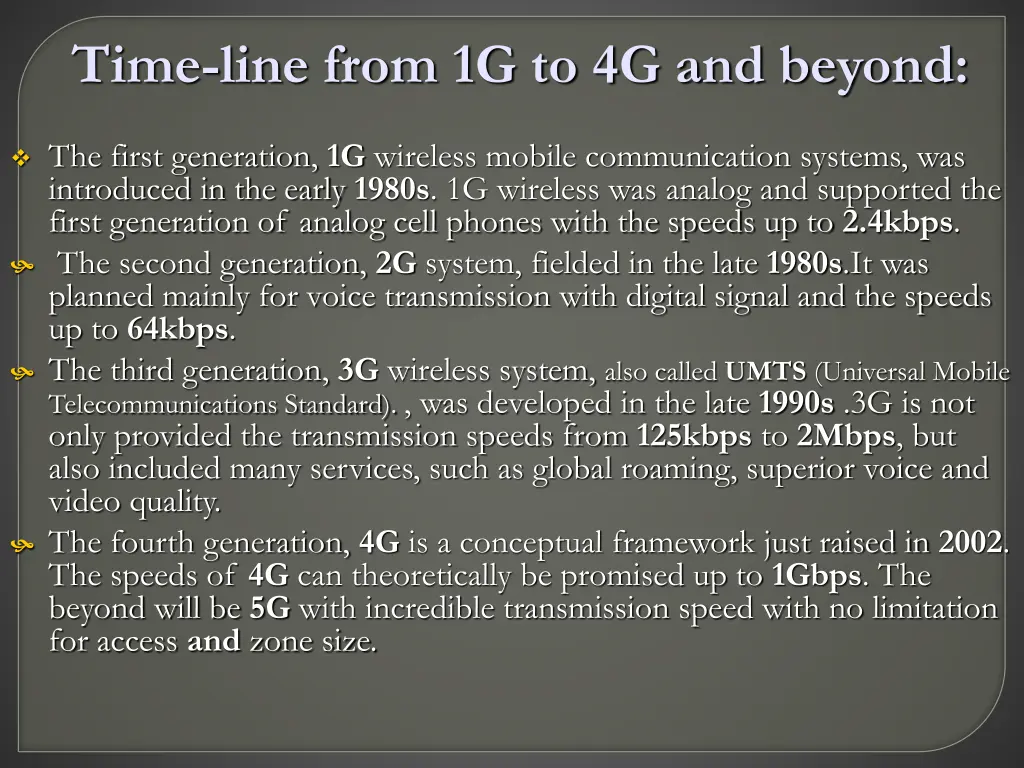 time line from 1g to 4g and beyond