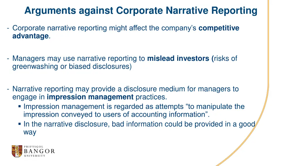 arguments against corporate narrative reporting