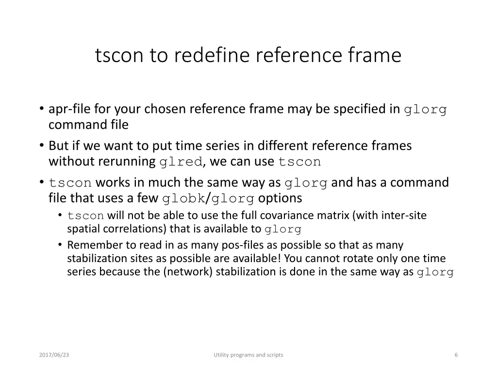 tscon to redefine reference frame