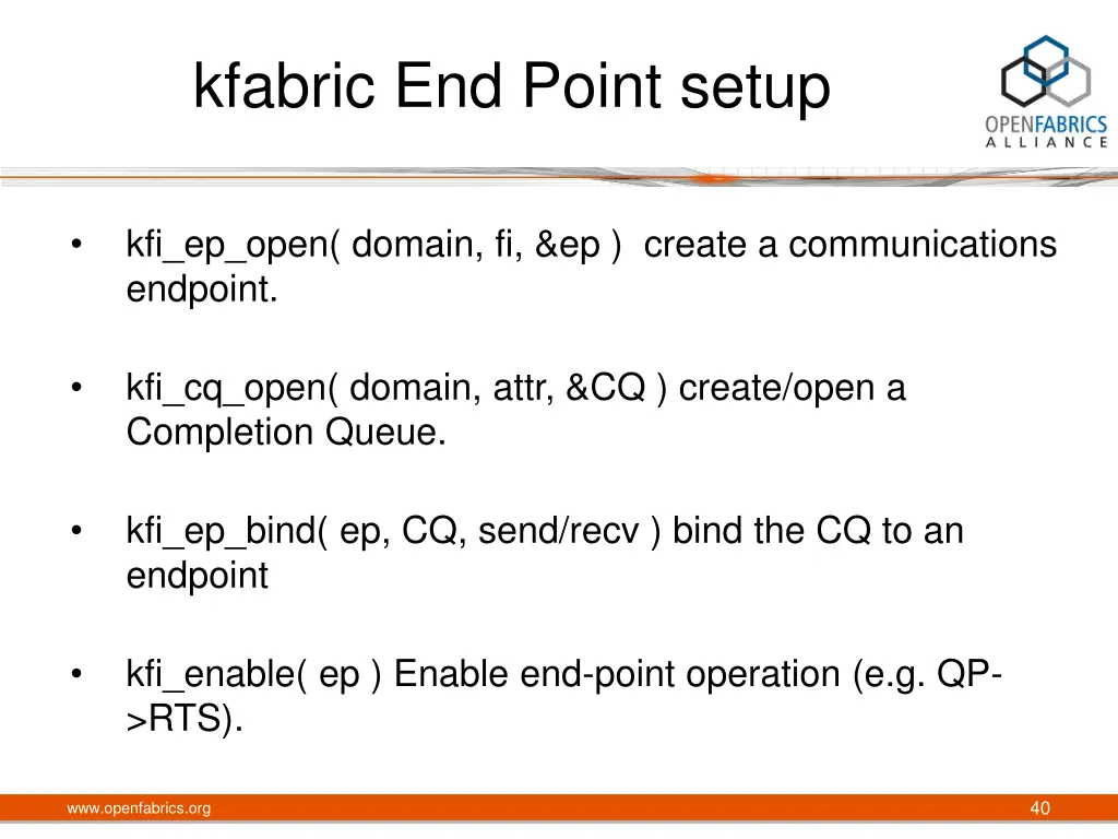kfabric end point setup