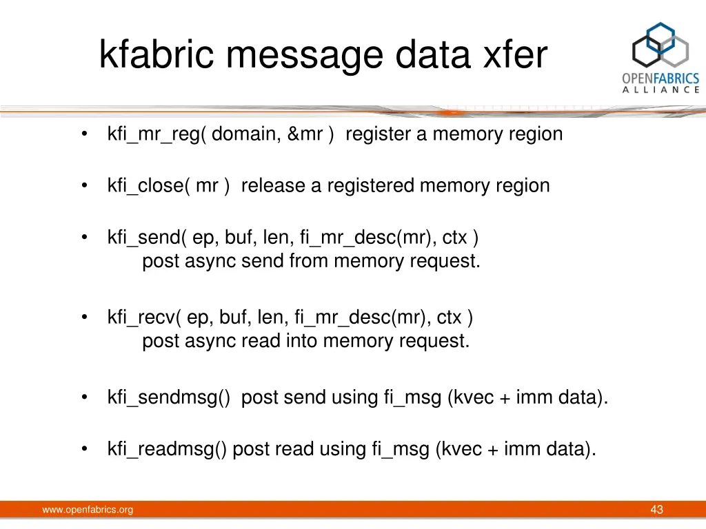kfabric message data xfer